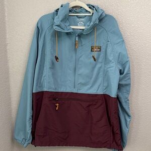 L.L. Bean Women’s Mountain Classic Pull Over Anorak Jacket Aqua/Burgundy Medium